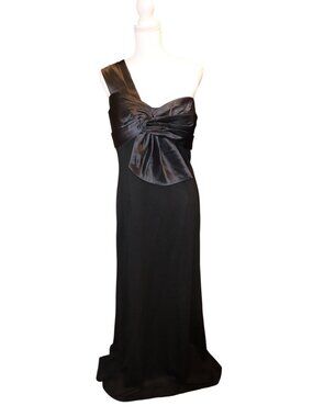 Mac Duggal Black One Shoulder Draped Trumpet Gown, Size 16 NWT